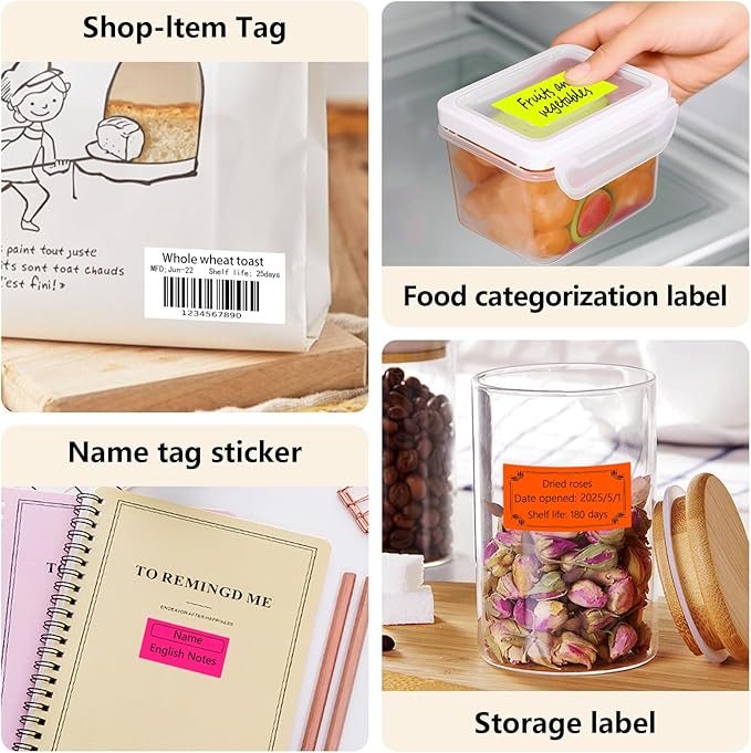 1x2 Inch Thermal Labels,500PCS Rectangle Stickers,Waterproof Removable Blank Stickers for Address,Jars,Freezer Containers & Pantry Organization,Fluorescent Orange