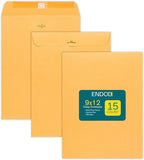 EnDoc Clasp Envelopes 9x12-15 Pack Brown Kraft Catalog Envelopes with Clasp Closure & Gummed Seal – 28lb Heavyweight Paper Envelopes for Home, Office, Business, Legal or School Pack- 9 x 12 Inch