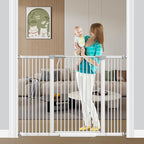 Fairy Baby 40.5" Extra Tall Baby Gate for Stairs, 40.6"-54.7" Extra Wide Dog Pet Gate Indoor Outdoor, Pressure Mounted Walk Thru Swing Metal Safety Child Gate, Cat Puppy Gate for House Doorways, White
