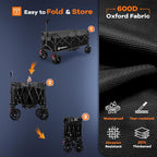 48" L Collapsible Wagon Cart Foldable, 560lbs Weight Capacity 300L Heavy Duty Folding Beach Wagons with Big All-Terrain Wheels, Utility Carts for Groceries, Shopping, Camping, Sports - Grey&Black