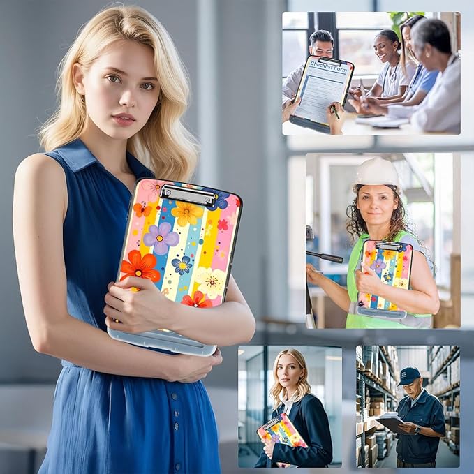 Clipboard with Storage Box & Pen Holder,Heavy Duty Clip Boards 8.5x11 for Nursing,High Capacity,School & Office Supplies,Floral Stripes
