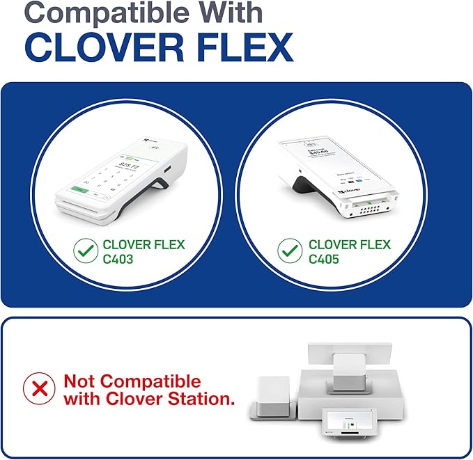 Clover Flex Paper Rolls - 30 Rolls - 2 1/4'’ x 50’- 48 GSM - Clover Flex Receipt Paper Compatible for C401, C403, C405 and C406 POS Machines - BPA Free Material