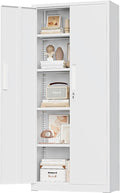 Crownland 63" Metal Storage Cabinet, Lockable Garage Storage Cabinets, High Office Cabinet with Adjustable Shelves for Garage, Home Office, Pantry, File(White)