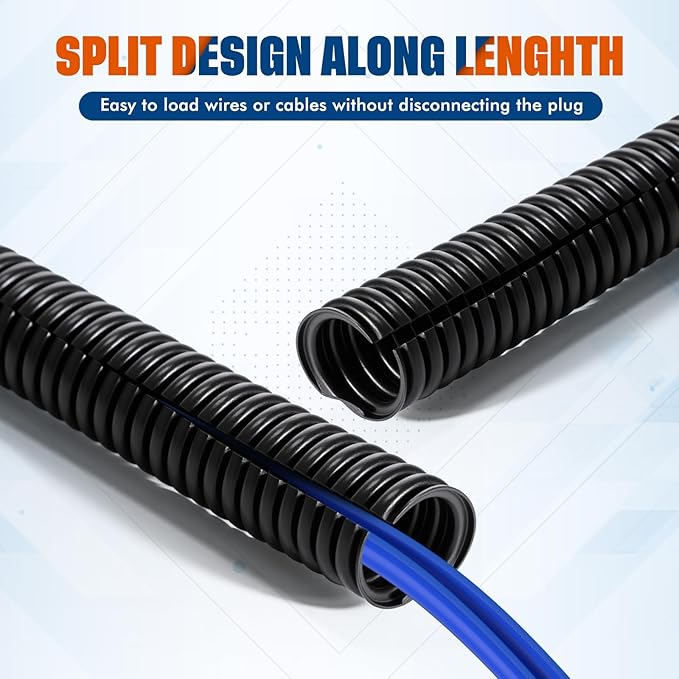 Sasylvia 1/4", 1/2", 3/8" x 15 ft Split Wire Loom Tubing Automotive Wire Loom Assortment Split Cable Sleeves Bulk Flexible Electrical Conduit Protective Kit