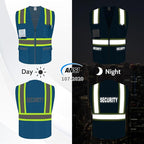Security Vest for Security Guard, Safety Vest with Pockets, High Visibility Work Vest with Reflective Strips, Mesh Design, ANSI Compliant, Blue, L