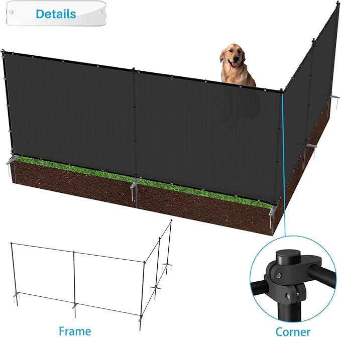 Patio 6' x 22' Outdoor Privacy Screen Freestanding Temporary Fence Panels Net Cover with Metal Poles for Outside Backyard Pool Garden Air Conditioner Fencing, Black