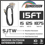 3-Outlets Indoor Outdoor Extension Cord Weatherproof with Lighted End, UL Listed, 10 Gauge 15FT Black 3 Prong Heavy Duty, 10/3 SJTW 15A Power Cord