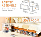 12 Pack Large Shoe Storage Box, Clear Shoe Storage Organizer with Magnetic Door, Stackable,Shoe Containers For Display Sneakers, Easy Assembly, Fit up to US Size 12, Clear