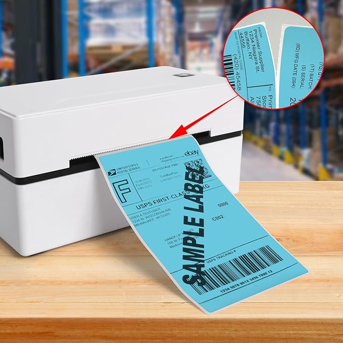 Blue Thermal Labels 3 × 5 Inch Vinyl Self-Adhesive Fanfold Direct Shipping Stickers Waterproof Perforated Printer Decal for Office Warehouse Barcode 300 PCS