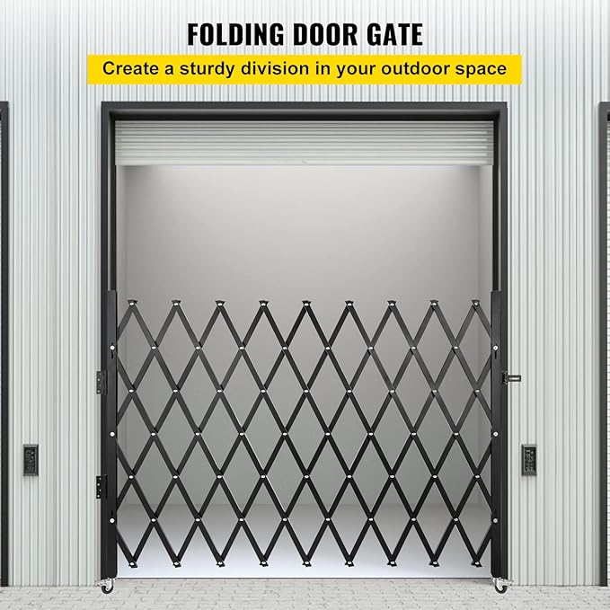 VEVOR Single Folding Security Gate, 51.57" H x 74" W, Steel Accordion Door, Flexible Expanding Barricade, 360 Rolling Scissor Gate With Padlock