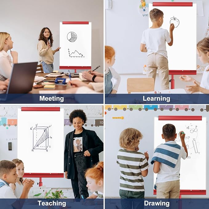 TSJ OFFICE Mobile Whiteboard Magnetic - 40 x 26 Inches Dry Erase Board on Wheel with Stand Flipchart Easel Height Adjustable,Red