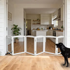 Dog Fence Indoor - 6-Panel Freestanding Dog Gate for Doorways,Hallways, House or Stairs -120x24-Inch Retractable Foldable Expandable Wood Pet by SFJC (White)