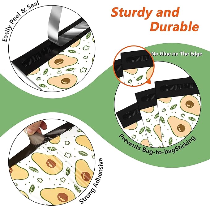 Poly Mailers 6x9 Inch 100 Pcs - Avocado printed Shipping Bags, 2.4mil Thickness, Waterproof and Tear Resistant Mailing Envelopes, Self-Sealing Packaging Bags for Small Business