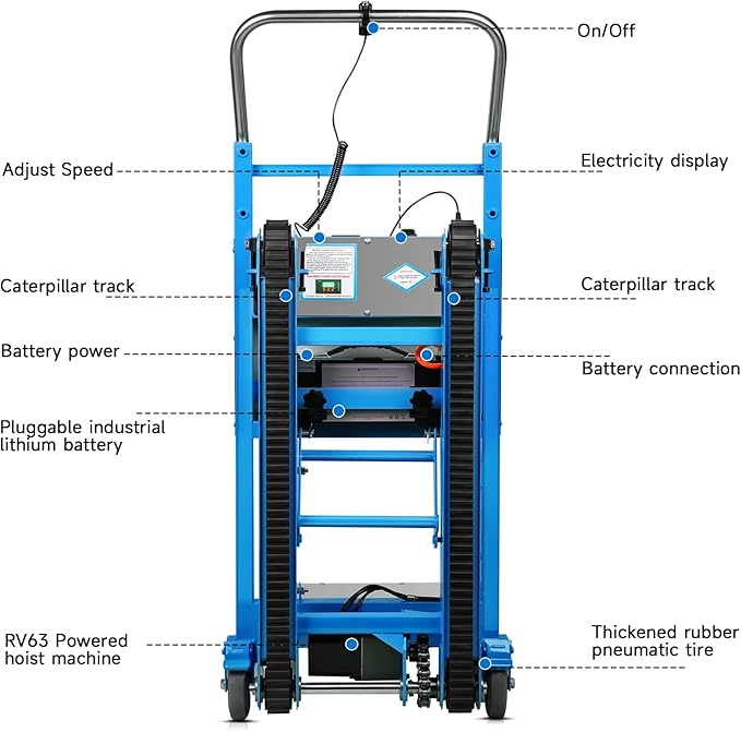 Electric Stair Climbing Dolly, 1250W Electric Stair Climbing Hand Truck, 900lbs Max Load Capacity, 3 Mode Folding Stair Climber Hand Trucks with Telescopic Handle for Moving Furniture (Blue+Black)