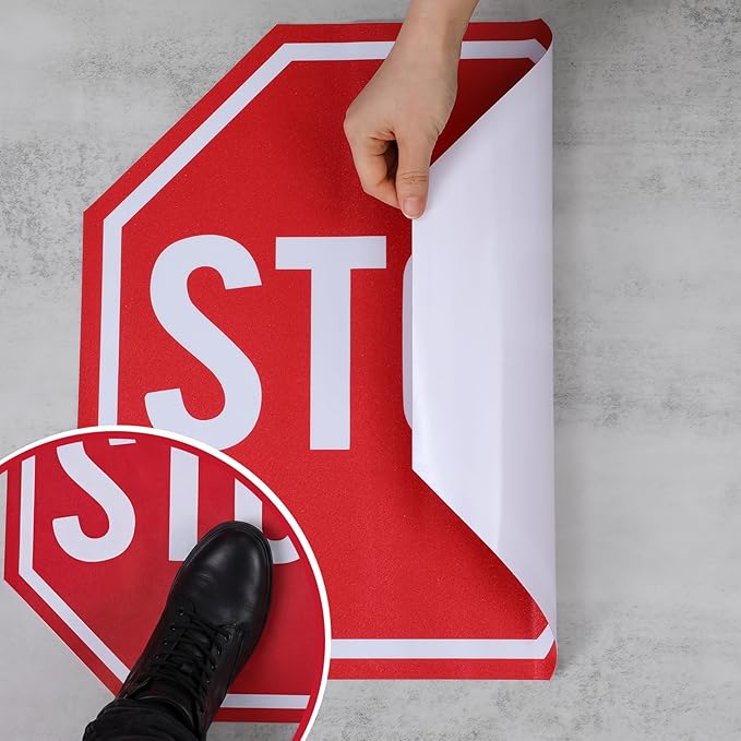 Nuanchu 5 Pcs Stop Floor Sign Stickers, 17" x 17" Anti Slip Adhesive Non-reflective Octagon Stop Safety Warning Tags Labels for Garage Street Traffic Parking