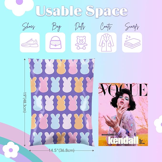 Metronic Poly Mailers 14.5x19 Inch 50pc, Easter Rabbit Bags for Shipping, Self-Adhesive Shipping Envelopes for Small Business, Waterproof Mailers Poly Bags for Shipping, Packaging Mailing Bags Bunnies