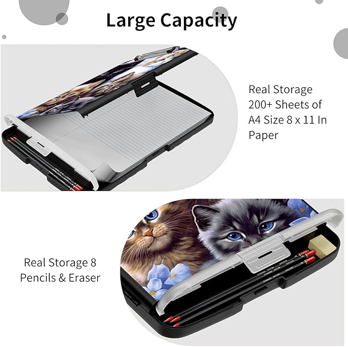 File Clipboard Storage with Pen Holder High Capacity Plastic Nursing Clipboards File Folder Storage Box Clipboard with Heavy Duty Clips for Teacher,Doctor,Offices-Cute Cat