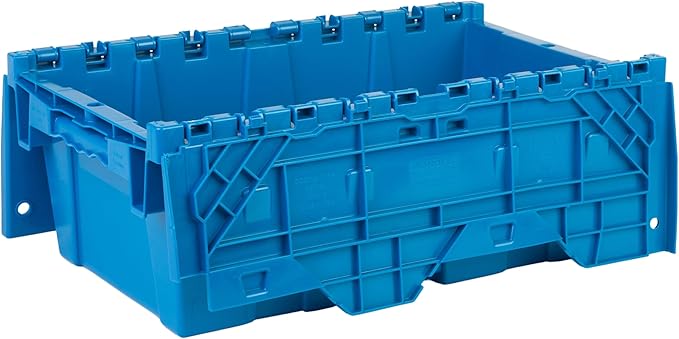Hudson Exchange 19.6 x 11.6 x 7.3” (3.7 Gallon, 5 Pack) Storage Tote Distribution Container with Hinged Attached Lid, Blue