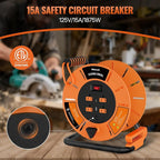 Extension Cord Storage Reel with 4-Grounded Outlet & 2 USB Port, 15A Circuit Breaker, Heavy Duty Open Cord Reel for 12/3,14/3 Gauge Power Cord, Hand Wind Retractable,ETL Listed Orange G85CR06