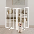 Metal Freestanding Dog Gates with Door for Outdoor Indoor,40'' Extra Wide 32'' Tall Free Standing Dog Gate for Doorways,Large Openings,Deck,Yard,Porch,Foldable Safety Pet Fence(White,2 Panels)