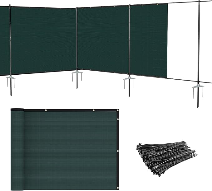 Patio 5' x 52' Outdoor Privacy Screen Freestanding Temporary Fence Panels Net Cover with Metal Poles for Outside Backyard Pool Garden Air Conditioner Fencing, Green