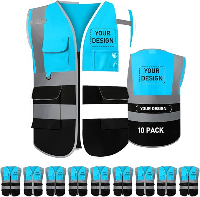 BeautyWill 10/20 Pack Custom Logo Safety Vest,Bulk High Visibility Class 2 Reflective Work Vests