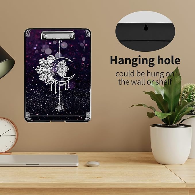 A4 Clipboards,Heavy Duty Waterproof Nursing Plastic Folder Clipboard with Storage Clip Boards,File Folder Storage Box Clipboard Case for Teacher,Doctor,Offices,Moon Star Galaxy Florals