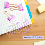 Cute Paper Clips Binder Clips Combo Set, 165 Psc, Assorted Size Paper Clips for Office, Cute Office Supplies Set, Purple