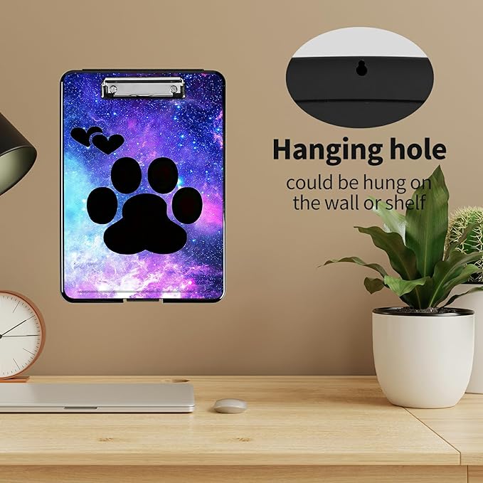 A4 Clipboards,Heavy Duty Waterproof Nursing Plastic Folder Clipboard with Storage Clip Boards,File Folder Storage Box Clipboard Case for Teacher,Doctor,Offices,Animals Dog Paws Galaxy