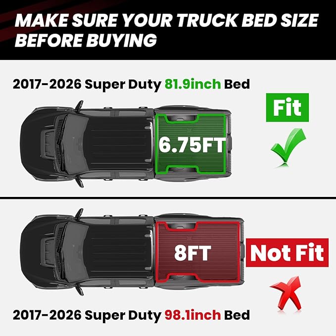 LASFIT Bed Mat 6.75ft for Ford F250 F350 F450 2017-2026 Super Duty 81.9" Truck Bed Liner, All Weather TPE Car Bed Mat for F-250 F-350 F-450, 1PC Black