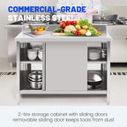 Hally Stainless Steel Cabinet, 30" x 48" NSF Commercial Heavy Duty Prep Workbench with Backsplash and Two Sliding Doors, Large Storage Cabinet, Metal Table for Kitchen, Restaurant, Garage