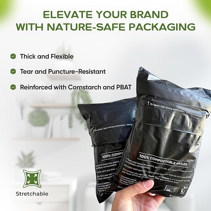 Premium Shipping Mailers 6x9 inch - Double-Sealed Mailing Bags, Industrial Strength Mailers, Reusable Multi-Layer Corn Starch Based Material, Small Business Shipping - 50 Pack