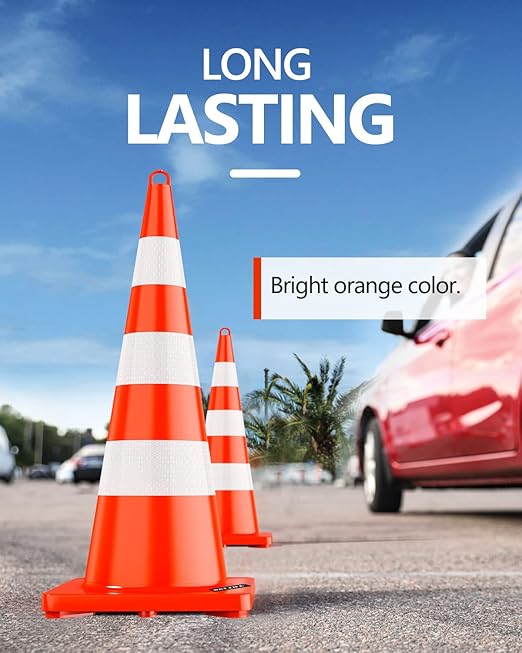 BATTIFE Traffic Safety Cones 36 Inch with Handheld, Orange Cones with Reflective Collar, Cones for Parking Lot, Sport & Driving Training, Road Safety, Construction Events (6 Cones)