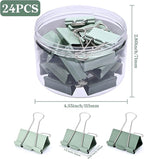 Temiary Aesthetic Binder Clips, 24 Pcs 1.6 Inches Small Metal Binder Clip with Clear Storage Container, Binding Paperwork Clamps for School Teachers Office Supplies (Green)