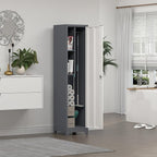 LUCYPAL Slim Broom Storage Cabinet with Shelves,Metal Cleaning Tool Cabinet with Locking Doors and Hanging Rod,Tall Broom Utility Closet Cabinets for Kitchen,Pantry,Home Office,White&Grey
