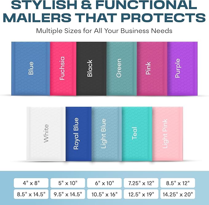 Light Blue Large Poly Bubble Mailers 12x15 inch | Self Seal Padded Envelopes Cushioned Bubble Mailer | Usable Size 12x15 | WaterProof | Lightweight mailing Shipping Bags | 100 Pack Bulk