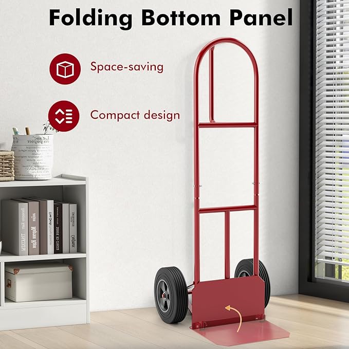 Goplus Hand Truck, P-Handle Hand Truck Dolly with Vertical Loop Handle, 10” Wheels, 15” x 9” Foldable Nose Plate, 660 LBS Capacity, Heavy Duty Metal Dolly Cart for Lifting, Moving, Delivery, Stairs