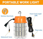 100W LED Temporary Work Light,5000K 13000Lm Portable Work Lights with Stainless Steel Guard & Hook for Mine Wharf Job Site Lighting,IP65 Dust Waterproof,Plug-n-Play