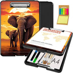 Clipboard with Storage,Office Supplies Nursing Clipboards Folder with Pen Holder Plastic Foldable Clip Board with Storage for Nurse Teacher,Sunset Elephant
