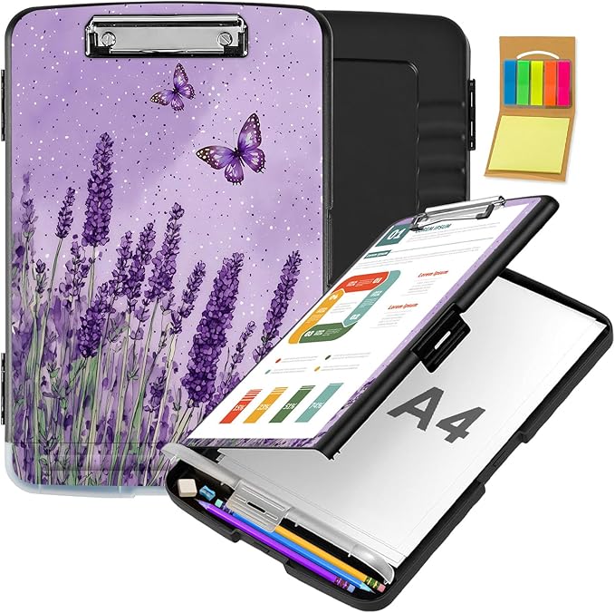 Clipboard with Storage,Office Supplies Nursing Clipboards Folder with Pen Holder Plastic Storage ClipBoard Foldable for Teacher Nurse,Sage Butterfly