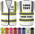 Custom Safety Vest with Logo Personalized High Visibility Vest Reflective for Men with Pockets Zipper Construction Workwear