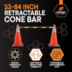 Retractable Barrier for Safety Traffic Cones - 2" OD - Large Yellow and Black Bar Barricade - for Road Construction, Parking, Warning, Temporary Security Divider (6, Yellow & Black, 53" x 84")