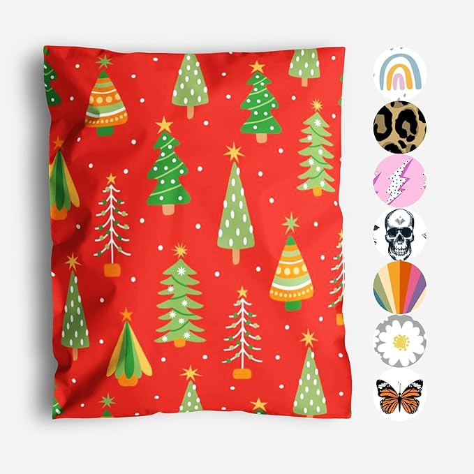 10x13 Poly Mailers – Christmas Tree – Waterproof, Tear-Resistant Shipping Bags with Adhesive Seal – 100 Pack – Package Mint