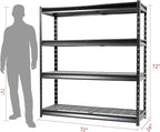 The Atlas 72" W Heavy Duty Garage Shelving Load 8000 Lbs, 4 Tier Metal Storage Shelves, Adjustable Industrial Steel Rack for Warehouse Basement Shop, 72" W x 24" D x 72" H, Black