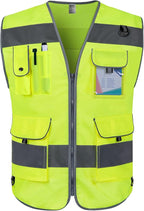 TCCFCCT High Visibility Safety Vest for Men Women 9 Pockets Hi Vis Reflective Vest for Safety, Work Vest with Reflective Strips, Meets ANSI/ISEA Standards, (Yellow, 5X-Large)