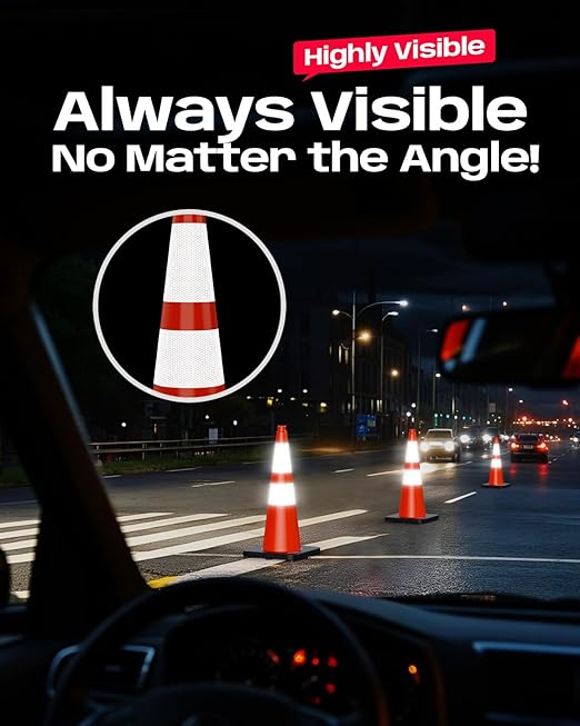 BATTIFE 28 Inch Traffic Cones with Black Weighted Base, PVC Orange Safety Cones for Traffic Control, Construction Events, Driveways, and Parking Lots (6 Pack)