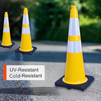 BESEA 4PACK 28” inch Traffic Safety Cones Yellow Road Parking Cones Heavy Duty Construction Cone Structurally Stable for Traffic Control at Public Place