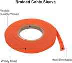 MECCANIXITY Braided Cable Sleeves Heat Shrinkable Fabric Sleeving, 1/4" 33ft Orange 2:1 Ratio Heat Shrinkable Cord Protector for Harness Cable, Network Cable Protection, Cable Management