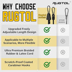 Bungee Cords with Hooks, 96 inch Adjustable Bungee Cords with Carabiner Hooks, Easy to Adjust from 7 to 96 inch Black Elastic Bungee Straps with Clips Heavy Duty for Bike, Cargo, Tarps, 6 Pack