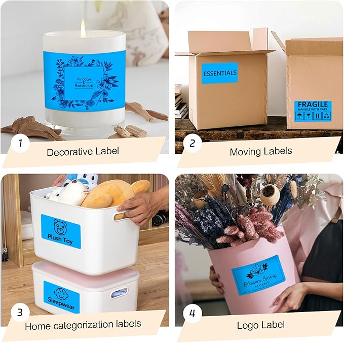 3x5 Inch Thermal Label Stickers,300Pcs Waterproof Rectangle Labels for Storage Bins,Moving Boxes,Address & Inventory Organization,Small Business Labeling,Fluorescent Blue